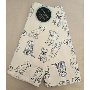 Cynthia Rowley Dish Towels Set of 2 Dog  White Cotton Cute Chritmas Gift NWT